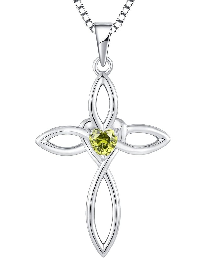 Celtic Knot Cross Necklace for Women 925 Sterling Silver Crucifix Pendant Birthstones Jewelry 8-peridot-Aug $30.79 Necklaces