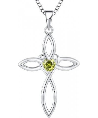 Celtic Knot Cross Necklace for Women 925 Sterling Silver Crucifix Pendant Birthstones Jewelry 8-peridot-Aug $30.79 Necklaces