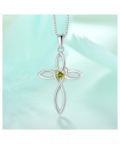 Celtic Knot Cross Necklace for Women 925 Sterling Silver Crucifix Pendant Birthstones Jewelry 8-peridot-Aug $30.79 Necklaces