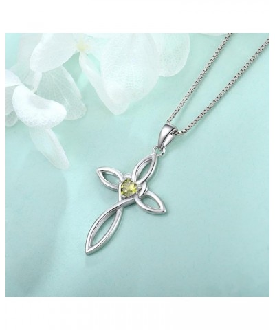 Celtic Knot Cross Necklace for Women 925 Sterling Silver Crucifix Pendant Birthstones Jewelry 8-peridot-Aug $30.79 Necklaces