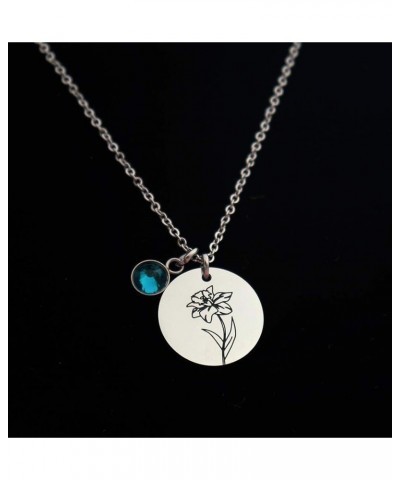 Birth Month Flower Necklace Stainless Steel Disc Pendant Necklace with Birth Stone Charm Birhday Gift for Mom Sister Best Fri...