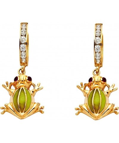 Solid 14k Yellow Gold Frog Dangle Earrings Huggies CZ Drop Style Good Luck Charm Polished Fancy 33x15 mm $147.84 Earrings