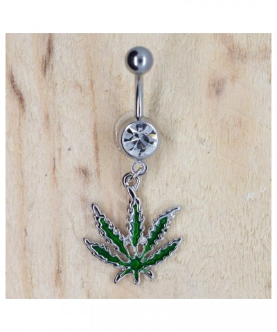 Silver 316L Belly Dangle Accented with Marijuana Leaf with CZ Stone $7.25 Body Jewelry