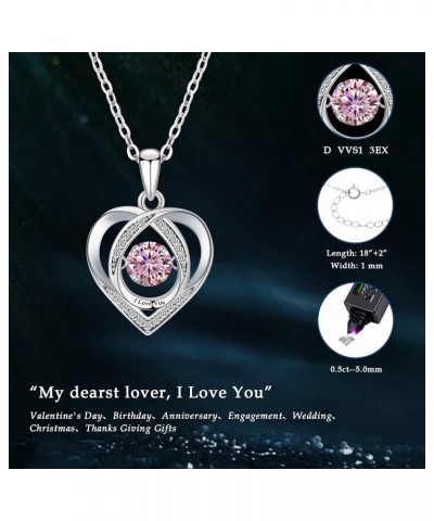 Heart Pendant Necklace Gifts for Women Moissanite Necklace Engraved 'I Love You' for Wife Birthstone Gift for Girlfriend Girl...