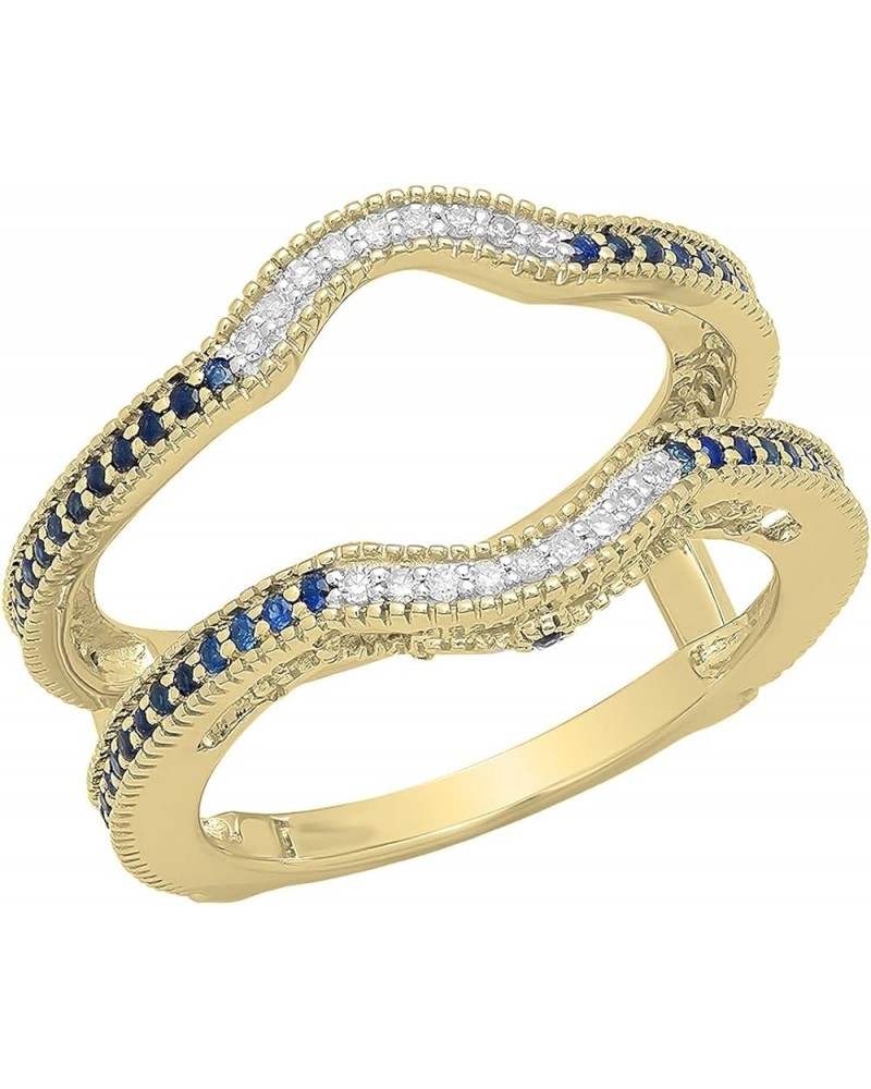 14K Gold Blue Sapphire & White Diamond Anniversary Wedding Guard Ring 1/2 CT Yellow Gold $275.14 Rings