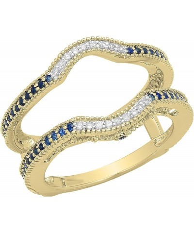 14K Gold Blue Sapphire & White Diamond Anniversary Wedding Guard Ring 1/2 CT Yellow Gold $275.14 Rings