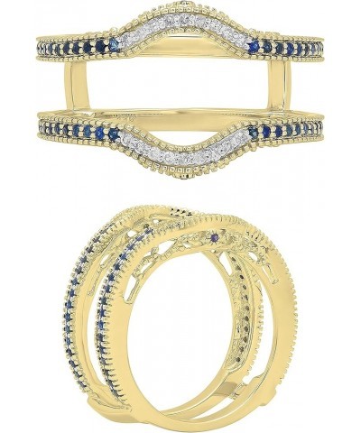 14K Gold Blue Sapphire & White Diamond Anniversary Wedding Guard Ring 1/2 CT Yellow Gold $275.14 Rings