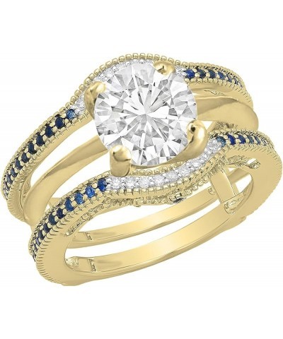 14K Gold Blue Sapphire & White Diamond Anniversary Wedding Guard Ring 1/2 CT Yellow Gold $275.14 Rings