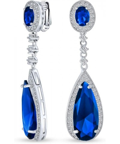 Statement Teardrop Cubic Zirconia AAA CZ Dangle Chandelier Screw Clip On Earrings For Women Silver Plated More Colors Blue $2...