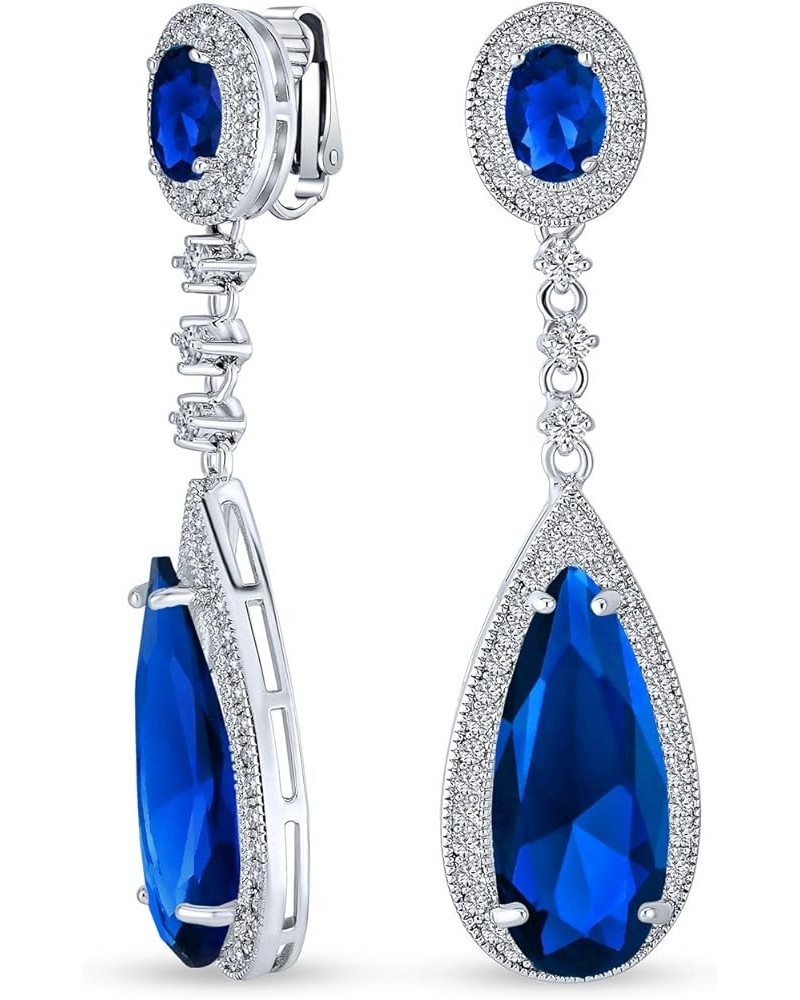 Statement Teardrop Cubic Zirconia AAA CZ Dangle Chandelier Screw Clip On Earrings For Women Silver Plated More Colors Blue $2...