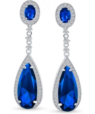 Statement Teardrop Cubic Zirconia AAA CZ Dangle Chandelier Screw Clip On Earrings For Women Silver Plated More Colors Blue $2...