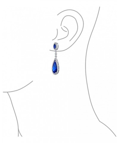 Statement Teardrop Cubic Zirconia AAA CZ Dangle Chandelier Screw Clip On Earrings For Women Silver Plated More Colors Blue $2...