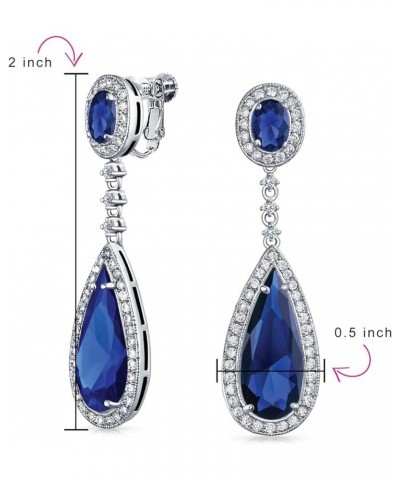 Statement Teardrop Cubic Zirconia AAA CZ Dangle Chandelier Screw Clip On Earrings For Women Silver Plated More Colors Blue $2...