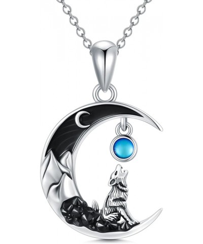 Gothic Jewelry Bat/Cat/Wolf/Dragon/Owl/Fox/Spider/Sun Pendant Sterling Silver Crescent Moon Necklace for Women Girls Black Je...