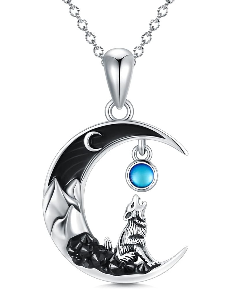 Gothic Jewelry Bat/Cat/Wolf/Dragon/Owl/Fox/Spider/Sun Pendant Sterling Silver Crescent Moon Necklace for Women Girls Black Je...