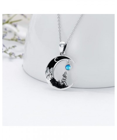 Gothic Jewelry Bat/Cat/Wolf/Dragon/Owl/Fox/Spider/Sun Pendant Sterling Silver Crescent Moon Necklace for Women Girls Black Je...