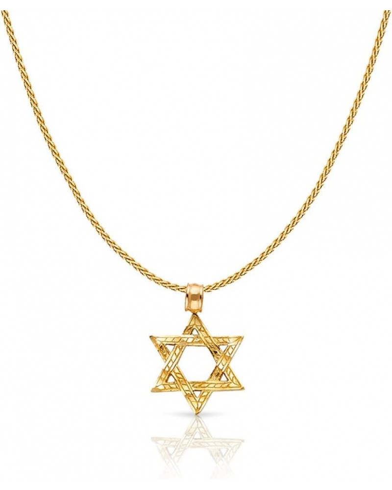 14K Yellow Gold Star of David Charm Pendant with 0.9mm Wheat Chain Necklace 24.0 Inches $95.40 Necklaces