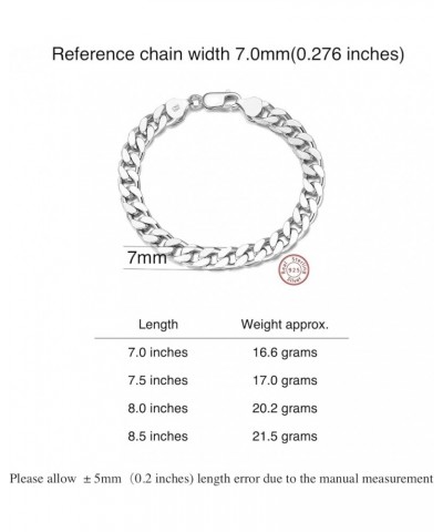 Men and Women 925 Sterling Silver Chunky Cuban Bracelet Chain 18K Gold Plated Cuban Link 3.6mm/5mm/7mm Silver 7MM 7.5 Inches ...