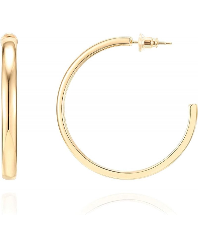 14K Gold Plated Wide Flat Edge Hoop Earrings for Women | Rose, White and Yellow Gold Hoops | Hypoallergenic Jewelry 40 Millim...