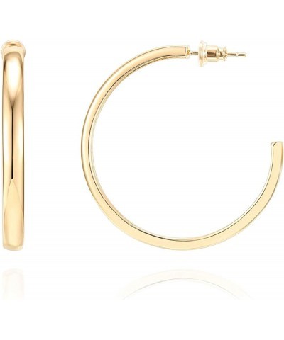 14K Gold Plated Wide Flat Edge Hoop Earrings for Women | Rose, White and Yellow Gold Hoops | Hypoallergenic Jewelry 40 Millim...