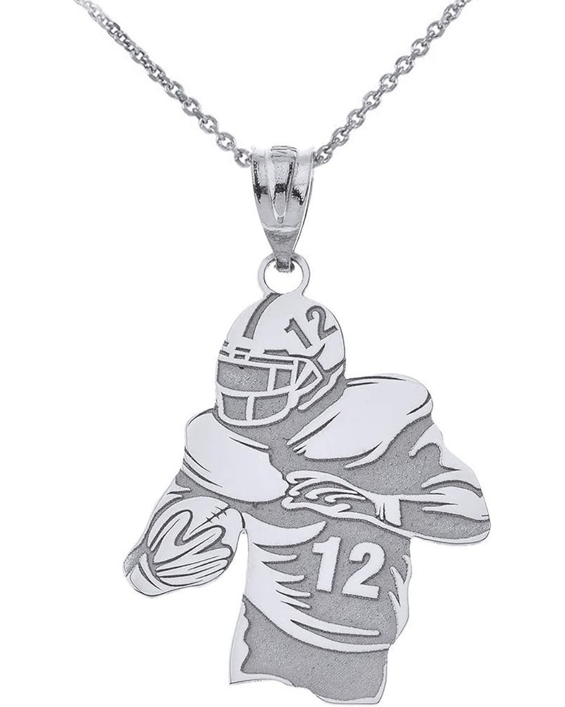 Sports Charm 925 Sterling Personalized Name and Number Football Player Pendant Necklace - Choice of Pendant Only or Rolo Chai...