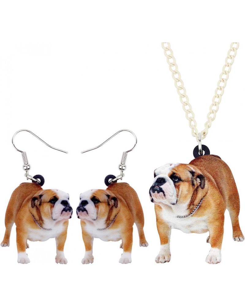 Acrylic Brown English Bulldog Dog Jewelry Sets Necklace Earrings Pets Pendant For Women Gift (Brown) $8.31 Jewelry Sets