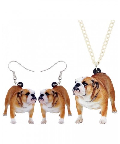 Acrylic Brown English Bulldog Dog Jewelry Sets Necklace Earrings Pets Pendant For Women Gift (Brown) $8.31 Jewelry Sets