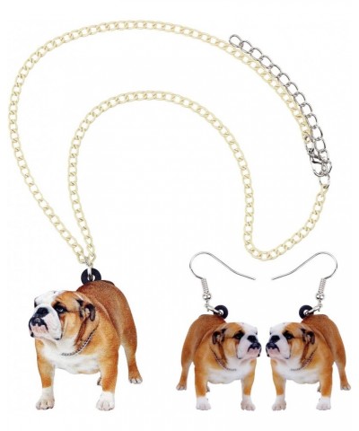 Acrylic Brown English Bulldog Dog Jewelry Sets Necklace Earrings Pets Pendant For Women Gift (Brown) $8.31 Jewelry Sets