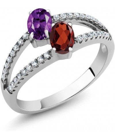 925 Sterling Silver Purple Amethyst and Red Garnet 2 Stone Ring For Women (1.26 Cttw, Gemstone Birthstone, Available In Size ...