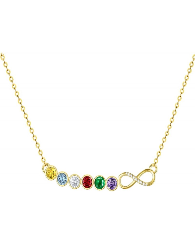 10K/14K/18K Solid Gold Personalized Mom Necklace with 1-6 CZ Birthstone Customized Infinity Necklace Couple Family Birthstone...