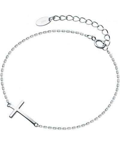 Cross Anklets for Women Teen Girls Men 925 Sterling Silver White Gold Plated Sideways Cross Adjustable Chain Classic Dainty C...