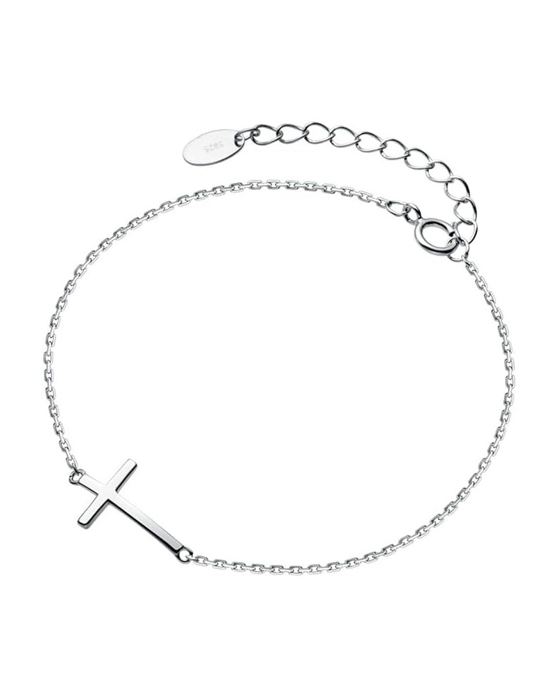 Cross Anklets for Women Teen Girls Men 925 Sterling Silver White Gold Plated Sideways Cross Adjustable Chain Classic Dainty C...