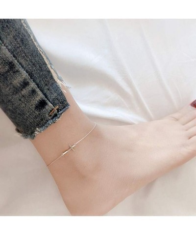 Cross Anklets for Women Teen Girls Men 925 Sterling Silver White Gold Plated Sideways Cross Adjustable Chain Classic Dainty C...