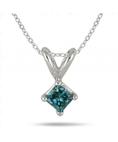 Princess Cut Blue Diamond Solitaire Pendant in White & Yellow Gold White Gold 0.04 carats $33.12 Necklaces