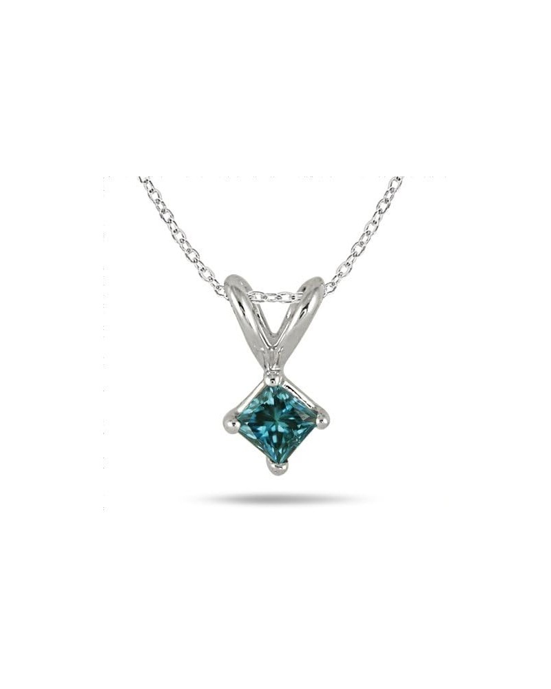 Princess Cut Blue Diamond Solitaire Pendant in White & Yellow Gold White Gold 0.04 carats $33.12 Necklaces