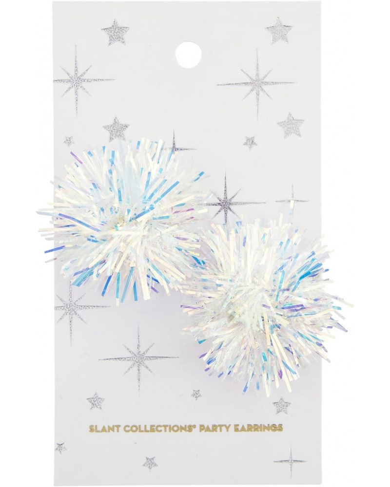 Adorable Mylar Pom Pom Party Earrings, Iridescent $9.69 Earrings