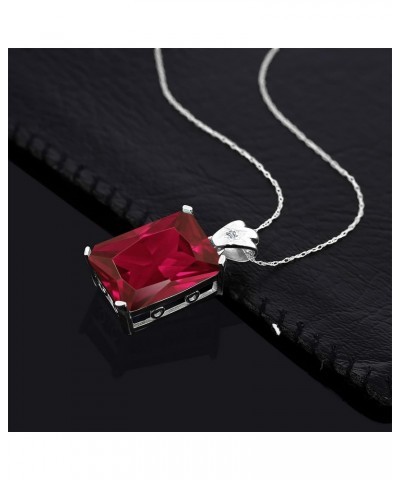 925 Sterling Silver Red Created Ruby and White Topaz Pendant Necklace For Women (20.03 Cttw, Emerald Cut 18X13MM, with 18 Inc...