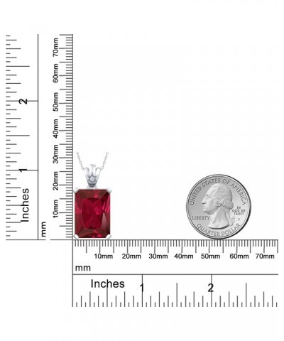 925 Sterling Silver Red Created Ruby and White Topaz Pendant Necklace For Women (20.03 Cttw, Emerald Cut 18X13MM, with 18 Inc...