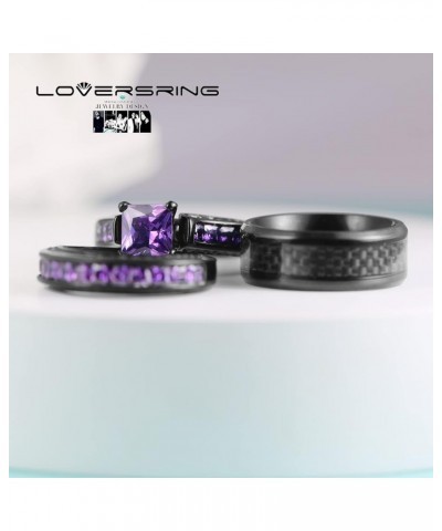 His And Hers Couple Ring Bridal Set His Hers Women Black Gold Filled Square Cz Man Tungsten carbide Wedding Ring Band Set wom...