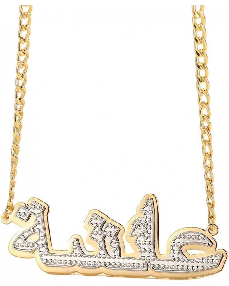 Personalized Arabic Name Necklace Customize Double Layer Plated Two Tone Nameplate Pendant For Women Gold $18.03 Necklaces