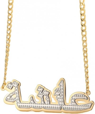 Personalized Arabic Name Necklace Customize Double Layer Plated Two Tone Nameplate Pendant For Women Gold $18.03 Necklaces