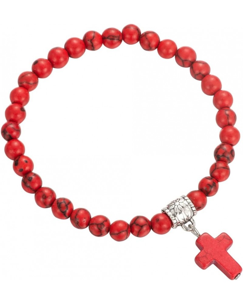 6mm Bead Cross Pendant Bracelet for Women Healing Stone Stretch Prayer Bracelet for Boy Girls,with Gift Box Red Turquoise $7....