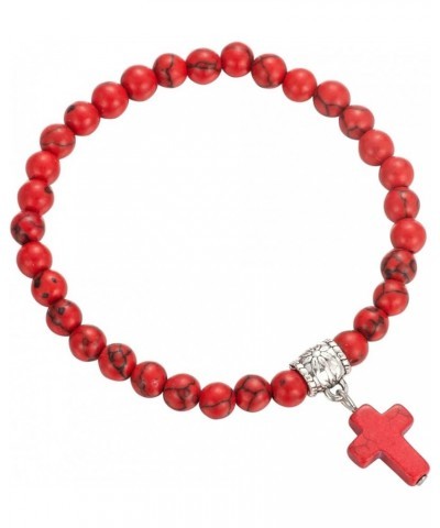 6mm Bead Cross Pendant Bracelet for Women Healing Stone Stretch Prayer Bracelet for Boy Girls,with Gift Box Red Turquoise $7....