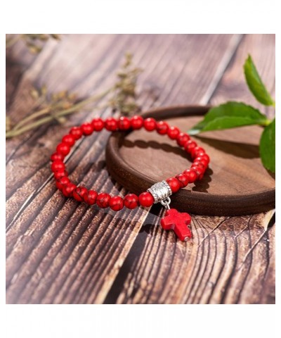 6mm Bead Cross Pendant Bracelet for Women Healing Stone Stretch Prayer Bracelet for Boy Girls,with Gift Box Red Turquoise $7....