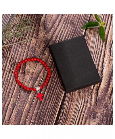 6mm Bead Cross Pendant Bracelet for Women Healing Stone Stretch Prayer Bracelet for Boy Girls,with Gift Box Red Turquoise $7....