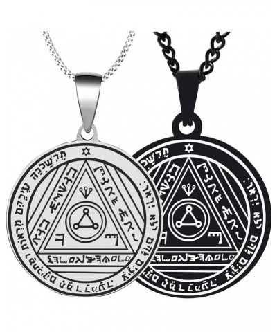 2PCS Set Mens Womens Sixth Pentacle of the Sun Key of Solomon Stainless Steel Amulet Magic Protection Pendants Necklaces Silv...