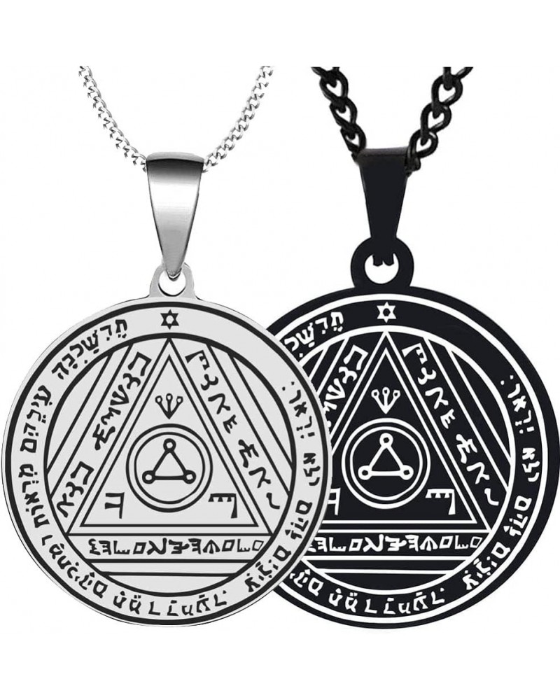 2PCS Set Mens Womens Sixth Pentacle of the Sun Key of Solomon Stainless Steel Amulet Magic Protection Pendants Necklaces Silv...