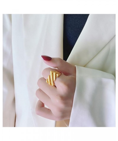 14K Gold Plated Chunky Stacking Rings, Chunky Gold Rings Luxury Index Finger Rings for Women,New Twill Cutout Vintage Rings (...