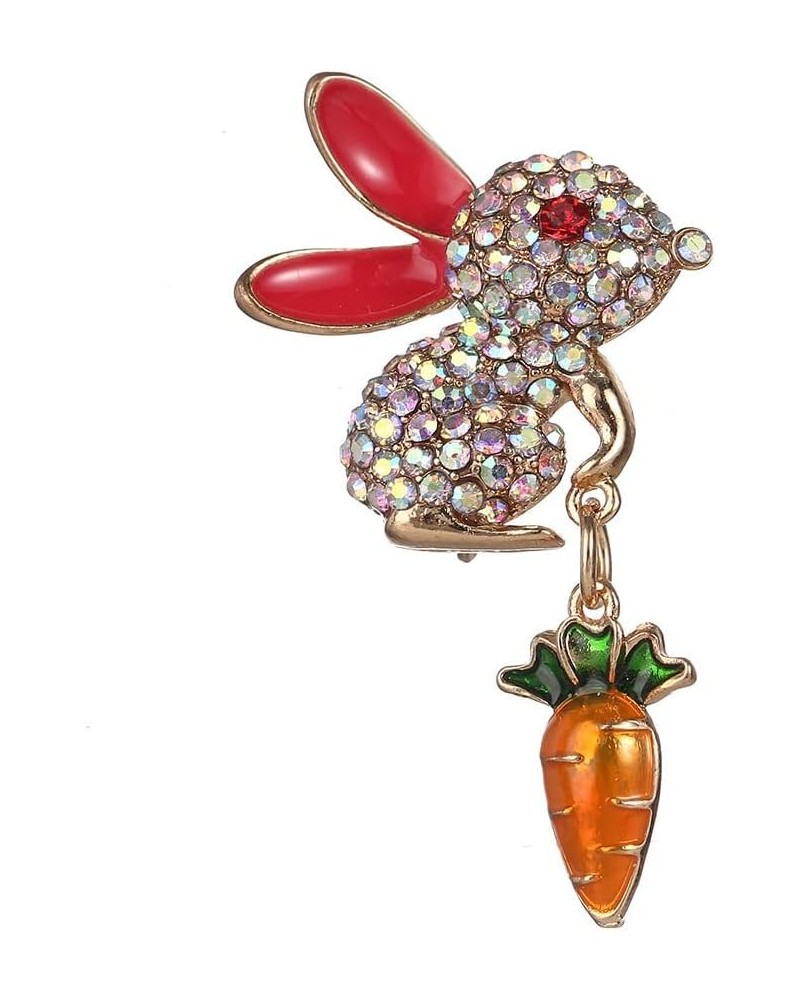 Cute Crystal Rabbit Lapel Brooch Pin for Women Girls Bunny Animal Rhinestone Enamel Carrot Dangle Pins Clip Shawl Dress Suit ...