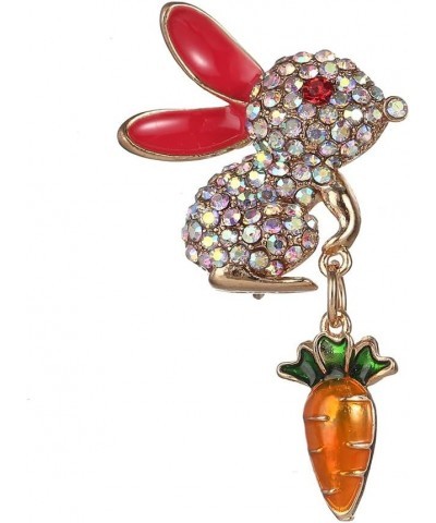 Cute Crystal Rabbit Lapel Brooch Pin for Women Girls Bunny Animal Rhinestone Enamel Carrot Dangle Pins Clip Shawl Dress Suit ...